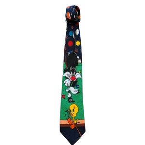 VTG 1994 Looney Tunes Mania Tie Sylvester Tweetie Pool Retro Blue Green 57"L 4"W